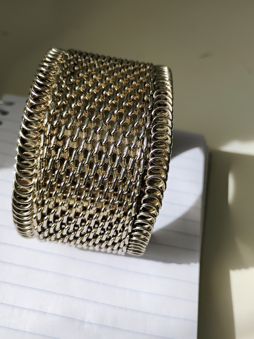 Wide Chain Mesh Cuff Bracelet in Shiny Gold Tone